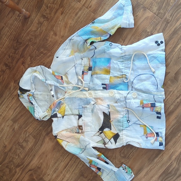 Dolcezza 100% Linen Hooded Abstract Art Jacket - Picture 3 of 11